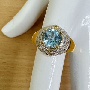 Gold Vermeil Ring with Blue Stone PAJ 925 Size 9